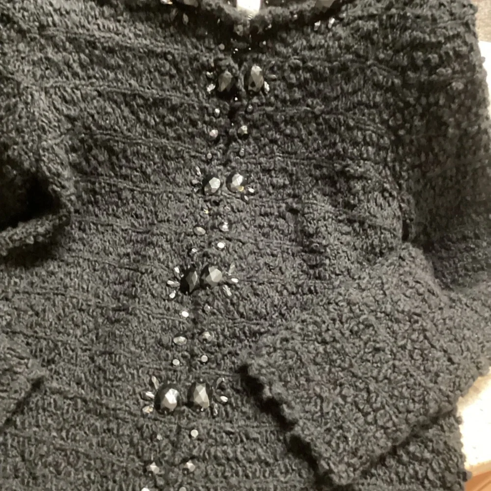 Chico’s Cardigan Sweater Size 1 Black With Embellishments Preppy! Classic! - Picture 6 of 16